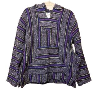 Frank's Textiles | Women's Gray Striped Burlap Pullover Hoodie (Size Large)